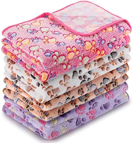 Tatuo 4 Pcs Fleece Dog Blanket for Puppy Cat, Mixed, 40 x 63 in, Paw by Tatuo