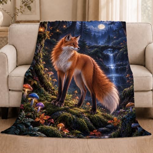 Red Fox Throw Blanket Moonlit Forest Woodland Animal Gifts 40''x50'' - Image 2
