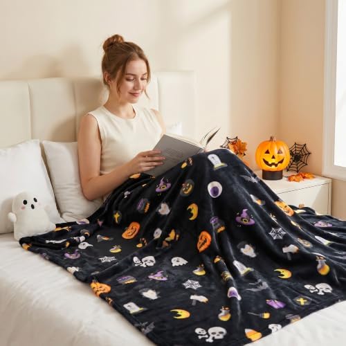 Gogreen Cozy Fleece Throw Blanket Halloween Decoration, Plush Ultra Soft Thick Flannel 300GSM Lightweight Travel Blankets for Couch Bed Sofa (Grey, 50x60 Inches) - U - Image 4