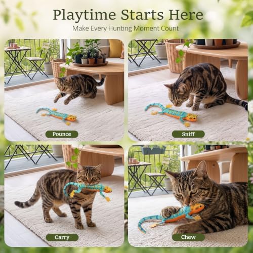 CiyvoLyeen Plush Lizard Catnip Toys with Tree Trunk-shaped Pouch 5 Pack - Image 4