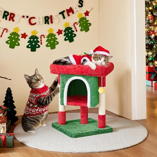 Yaheetech Christmas Themed Cat Tree 23.5in, Small Climbing Tower for Play - Image 2