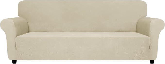 ZNSAYOTX Oversized Super Stretch Couch Cover (92"-115"), New Striped Sofa Covers Comfortable & Durable, Dog Cat Pets Friendly Extra Large Spandex Sofa Slipcovers (Khaki, XL Sofa)