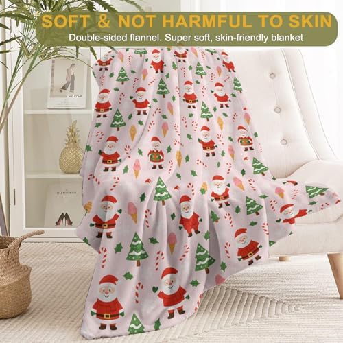 Christmas Decorative Throw Blanket, Tree Candy Cane Ice Cream Snowflake Print Decoration, Soft Flannel Winter Blankets for Couch Bed Sofa, Holiday Home Decor, Xmas Festival Gifts 40x50 Inch - Image 2