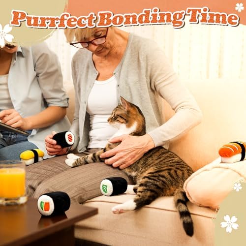 CiyvoLyeen Plush Sushi Catnip Toys for Indoor Cats 6 Pack - Image 5