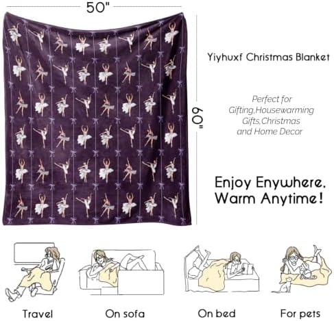 Christmas Throw Blanket for Couch 60x50,Winter Holiday Festival Cute Merry Xmas Nutcracker Ballerina Girl Gifts Blankets for Woman,Soft Flannel Fleece Blankets for Home Living Room Bed Chair Decor - Image 4