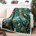 PAVILIA Green Christmas Sherpa Throw Blanket, Gingerbread Snowman Holiday Pattern, Soft Reversible Fleece & Sherpa 50x60 Winter Blanket for Couch & Bed, Cozy Christmas Decor by PAVILIA