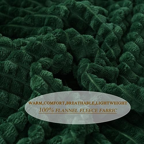 Puncuntex Fleece Throw Blanket Dark Green 60"×80" with Square Grid Design - Image 3