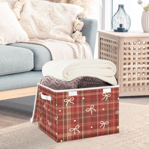 Bolaz Checked Bow Storage Bins with Lids and Handles, Storage Box Basket with Cover Collapsible Organizer Containers for Home Closet, Shelves - Image 5