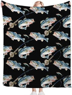 Bass Fish Blanket for Girls Women Boys Men Adults Kids Soft Cozy Fleece Fishing Throw Blankets Fisherman Gifts Warm Flannel Plush Lightweight Decor for Couch Bed Sofa 60"X50" - Image 6