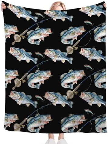 Bass Fish Blanket for Girls Women Boys Men Adults Kids Soft Cozy Fleece Fishing Throw Blankets Fisherman Gifts Warm Flannel Plush Lightweight Decor for Couch Bed Sofa 60"X50" - Image 6
