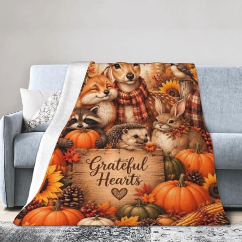 Thanksgiving Fall Blanket Animals Pumpkin Throw Stuff Gifts 60"x50" - Image 2