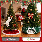 Cat Tunnel Bed Under Christmas Tree, Christmas Tree Skirt for Indoor Cats, Green - Image 3