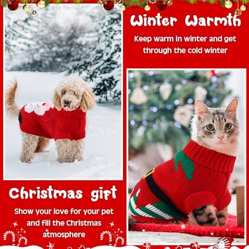 4 Pcs Puppy Christmas Sweater Dog Ugly Xmas Santa Knitted Sweater Small Dog Christmas Outfit Pet Winter Holiday Knitwear Cat Turtleneck Knitwear for Pet Kitten Puppy(M) - Image 3