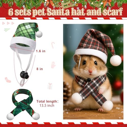 Weewooday 12 Pcs Mini Christmas Santa Hat Scarf Set, Small, Irregular Check - Image 2