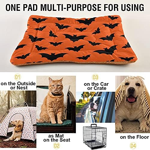 Happy Halloween Dog Bed Mat for Small Dog Puppy Cat Kitten, Halloween Bats Pattern Ultra Soft Pet Bed Mattress for Crate with Anti-Slip Washable, Orange, 18 x 24 Inches - Image 5