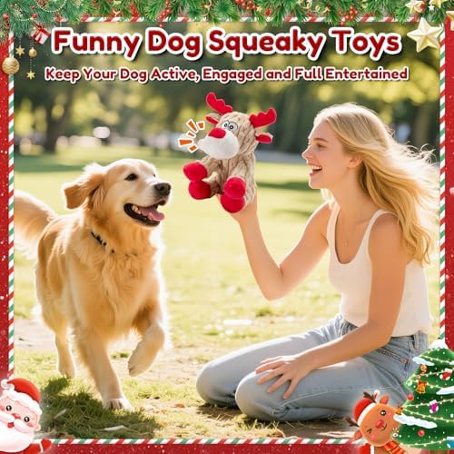 Dog Christmas Toys Plush Chew Toys for Dogs, Funny Reindeer Squeaky Dog Toy - Image 5