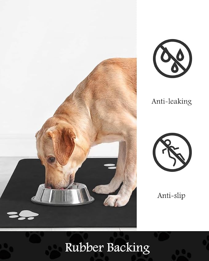 Pet Feeding Mat-Absorbent Dog Mat for Food and Water Bowl-No Stains Quick Dry Water Dispenser Mat-Dog Accessories Pet Supplies-Bowl for Messy Drinkers（Black,12"x19"