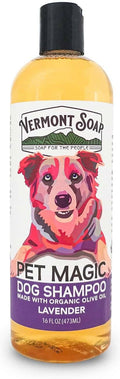 VERMONT SOAP Organic Pet Shampoo, Lavender Natural Dog Shampoo, 16 oz | Lavender scent, organic olive oil, coconut & aloe vera, soothing pet care, USDA Certified Organic, sensitive skin formula