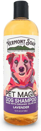 VERMONT SOAP Organic Pet Shampoo, Lavender Natural Dog Shampoo, 16 oz | Lavender scent, organic olive oil, coconut & aloe vera, soothing pet care, USDA Certified Organic, sensitive skin formula