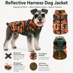 Dog Winter Coat for Large Dogs with Harness, Orange Camo, 2XL - Image 3