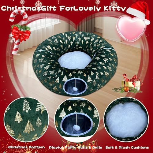 Warm Fluffy Cat Tunnel Under Christmas Tree with 8 Cat Toys - Image 5