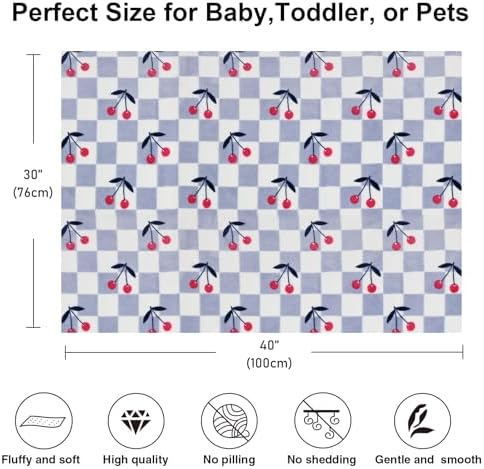 Cherry Toddler Blanket 30x40 Inches Blue Checkered Blankets - Image 4