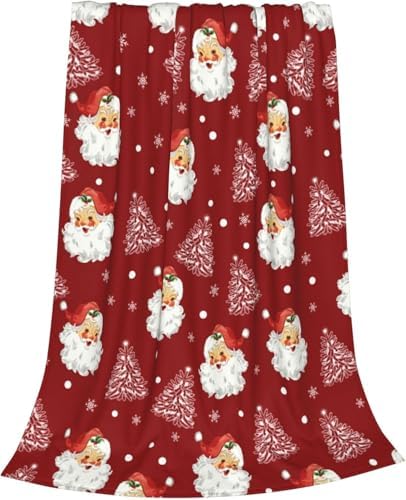 Christmas Santa Claus Throw Blankets, Xmas Soft Lightweight Anti Pilling Aldult Fleece Blanket for Women, 60x80 Inches Winter Tree Snowflake Red Decorative Blanket for Chair Couch Living Bedroomn by Qilerongrong