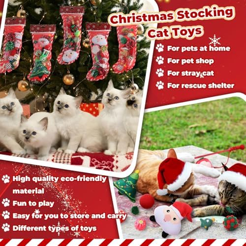 Shappy 5 Sets 55 Pcs Christmas Cat Stocking Toys with Cat Sticks Shaped Santa, Xmas Tree, Yarn Balls, Toy Mouse, Xmas Stocking Pet Set, Interactive Pet Gifts - Image 6