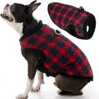 Gooby Fashion Vest Check Dog Jacket - Red Check, Small - Warm Zip Up Bomber Vest with Dual D Ring Leash - Winter Water Resistant Small Dog Sweater