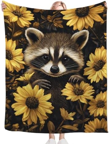 Raccoon Blanket Cute Raccoon Floral Throw Stuff Gifts 60"x50" - Image 5