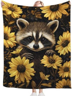 Raccoon Blanket Cute Raccoon Floral Throw Stuff Gifts 60"x50" - Image 5