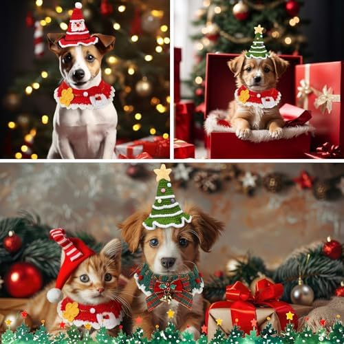 Geyoga 4 Pcs Pet Christmas Costume Suit Gift for Cat Dog, Classic Design - Image 5