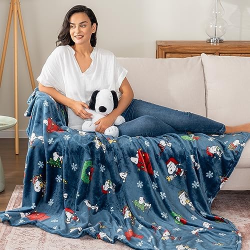 Berkshire Blanket Peanuts® Heavyweight Christmas Blanket,VelvetLoft® Cute Character Snoopy Plush Bed Blanket,Peanuts Best Chirstmas Icons Opened Up Navy,60 in x 70 in (Official Peanuts® Product) - Image 3