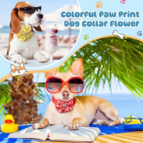 Huhumy 50 Pcs Paw Print Dog Collar Bows Flower Bowties Bulk Attachments - Image 2