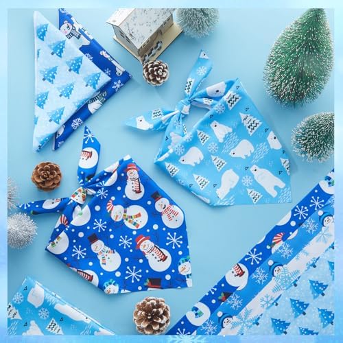 Preboun 50 Pcs Winter Dog Bandanas Bulk, Blue and White Snowman Snowflakes - Image 5