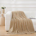 Puncuntex Fleece Throw Blanket Khaki 50"×70" with Square Grid Design by Puncuntex