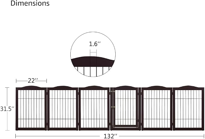 unipaws 132" Extra Wide Dog Gate and Pet Playpen with Walk Through Door | Free Standing Tall Dog Fence, Barriers for Home, Use as Indoor Dogs Cats Pen, Rabbit Pen, Espresso