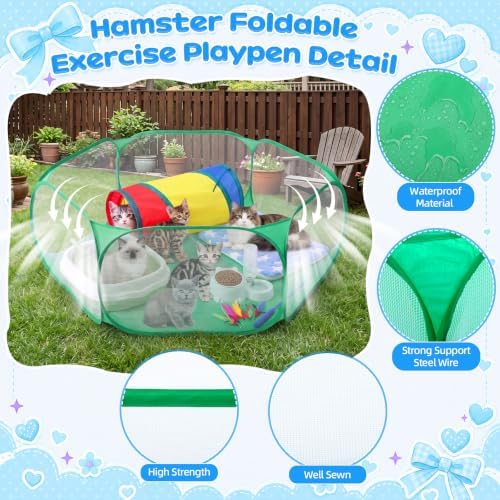 13 Pcs Kitten Starter Kit with Playpen Litter Box Feeder, Green - Image 2