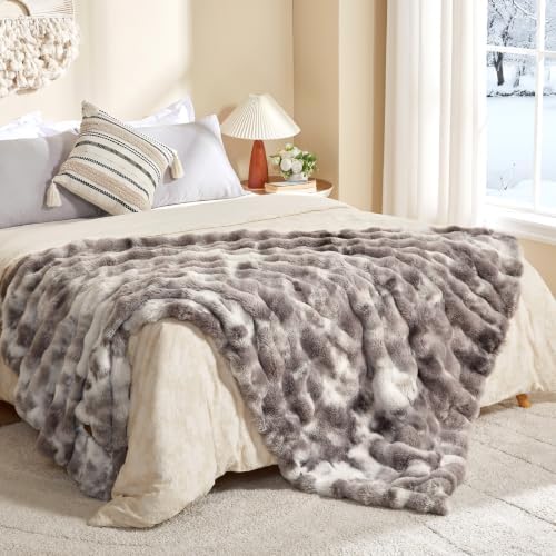 COZY KISS Faux Fur Blanket, Dog Blanket for Bed, 60"x80", Tie-Dye Gray by COZYKISS