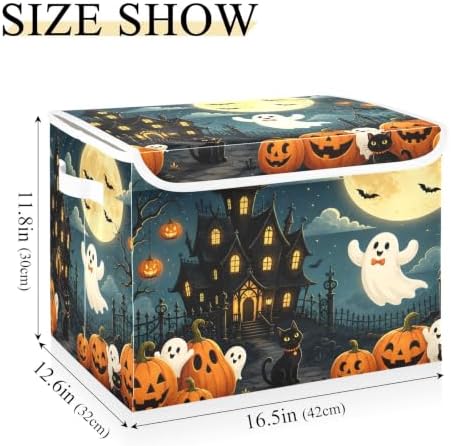 Bolaz Halloween Scene Haunted House Storage Bins with Lids and Handles, Storage Box Basket with Cover Collapsible Organizer Containers for Home Closet, Shelves - Image 3