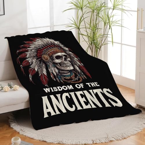 Native American Blanket for Girls Women Boys Men Adults Kids Soft Cozy Fleece Indian Skull Throw Blankets Gifts Warm Flannel Plush Lightweight Decor for Couch Bed Sofa 60"X50" - Image 4
