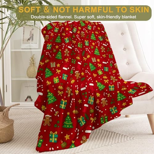 Christmas Decorative Throw Blanket, Gingerbread Tree Hat Sock Bow Star Print Decoration, Soft Flannel Winter Blankets for Couch Bed Sofa, Holiday Home Decor, Xmas Festival Gifts 40x50 Inch - Image 2