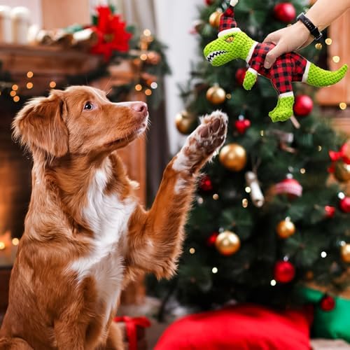 Christmas Dog Plush Toys- Squeaky Toy Dinosaur with Crinkle Paper- Interactive Funny Toys to Keep Your Dogs Engaged for Hours for Small and Medium Breeds - Image 5