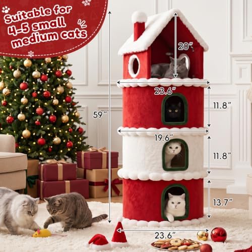 LUCKLIFE 60" Christmas Cat Tree,Multi-Level Condo Tower - Image 6