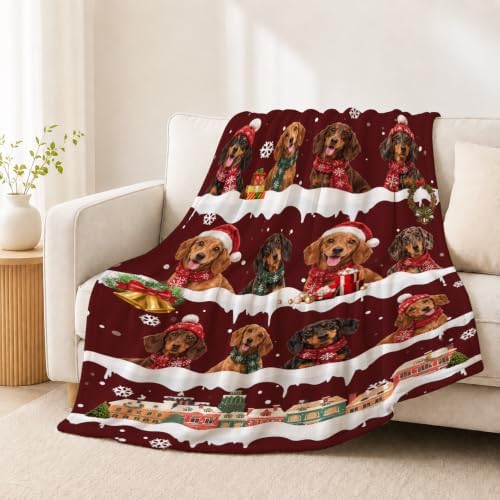 Christmas Dachshund Throw Blanket Cute Wiener Dog Gifts 60''X80'' - Image 3