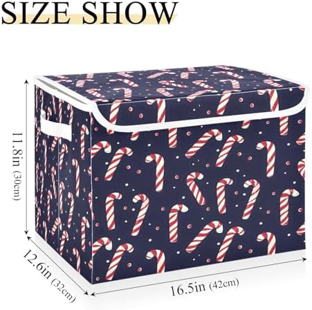 Bolaz Storage Bins with Lids and Handles,Christmas Candy Cane Pattern Storage Box Basket with Cover Collapsible Organizer Containers for Home Closet, Shelves - Image 3