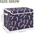 Bolaz Storage Bins with Lids and Handles,Christmas Candy Cane Pattern Storage Box Basket with Cover Collapsible Organizer Containers for Home Closet, Shelves - Image 3