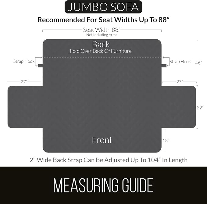 Sofa Shield® Couch Slip Covers for Dogs, Reversible Furniture Protector with Strap, Stain and Tear Resistant Cushion Cover, 88 inch Seat, Machine Washable Slipcover Pets, Cats, Black Gray
