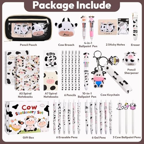 36Pcs Cute Cow Stationery Set Birthday Gifts for Boys Girls Back to School and Classroom Rewards Office Supplies with Cow Muticolor Pen, Pencils, Erasers, Sticky Notes etc. - Image 2