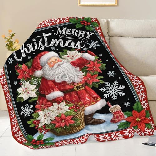 Santa Claus Blanket for Girls Women Boys Men Adults Kids Soft Cozy Fleece Merry Christmas Throw Blankets Gifts Warm Flannel Plush Lightweight Decor for Couch Bed Sofa 80"X60" - Image 3